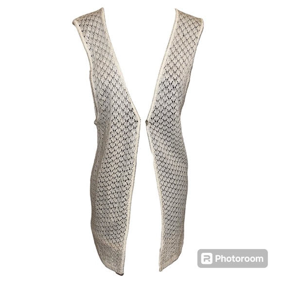 Vtg Disney Mickey Unlimited Crochet White Sleeveless Long Cardigan - Picture 2 of 14